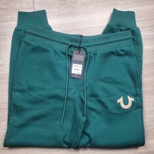 NEW True Religion Emerald Green Jogger with Drawstring Waist Mens Medium Green